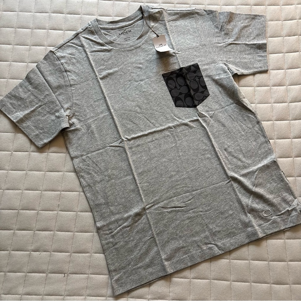 Coach Men’s Gray Essential T-Shirt with Signature Black Pocket
